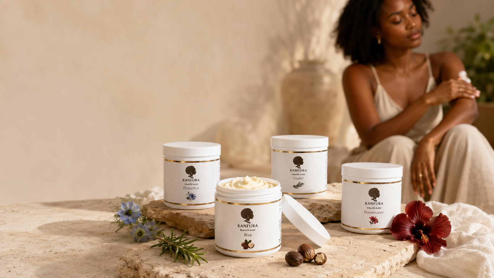 Gamme Karité Kanfura avec beurre de karité brut et chantillys Protection, Vitalité et Renaissance